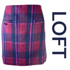 LOFT Plaid Wool Blend Skirt. So Soft! Hidden Side Zip, Lined, Size 2.